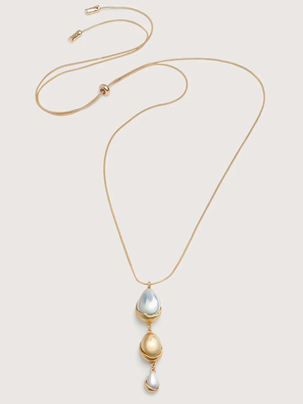 SAACHI Triplicity Orb Drop Sliver &Matte Gold Necklace With Adjustable Back NWT